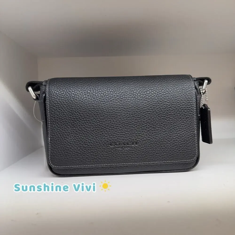 NWT Coach Jack Small Flap Crossbody Bag Soft pebble leather cew73 Silver/black